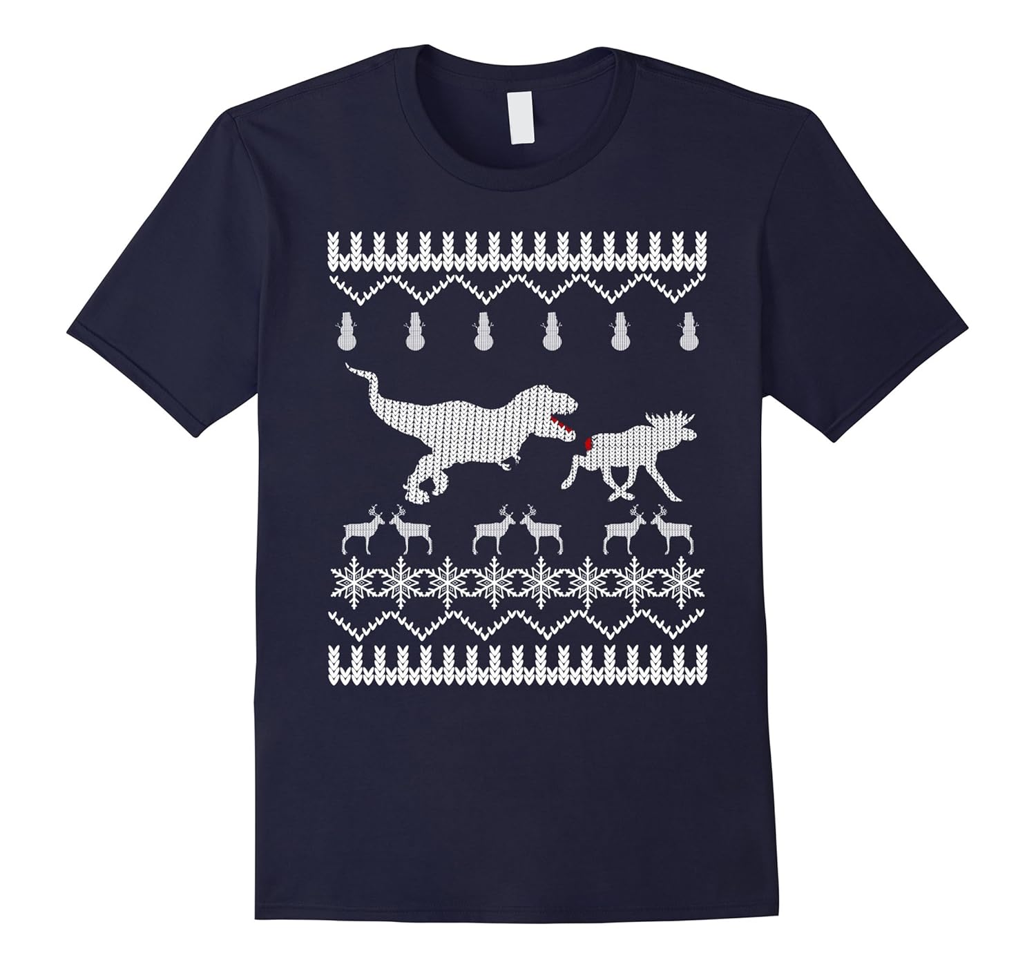 UGLY CHRISTMAS SWEATER SHIRT T-Rex Attack Moose Dinosaur Tee-ANZ