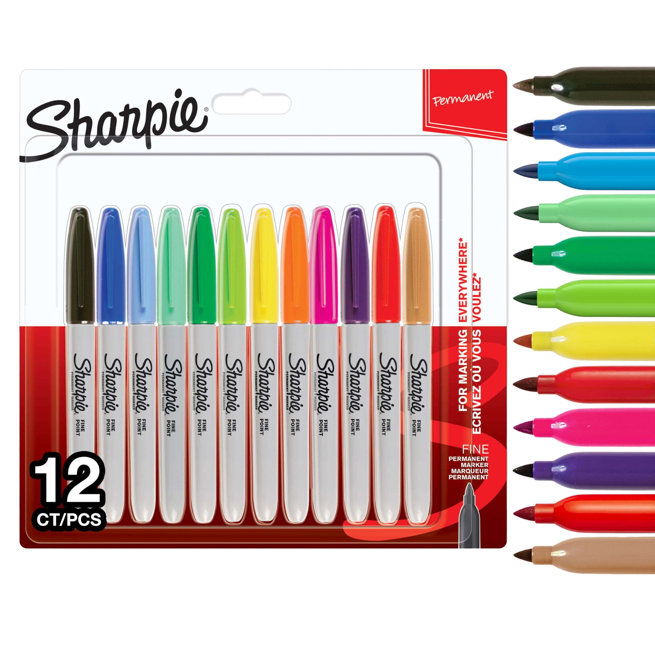 Sharpie Permanent Markers | Fine Point for Bold Details | Assorted Colours | 12 Marker Pens