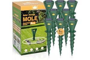 Aeemrn Mole Repellent Solar Powered, Patent Screw-Shape-Stake Design, IP65 Waterproof, Varying Sonic and Vibration to Expel Mole Gopher Snake Vole, for Lawn Garden & Yard(8pc)