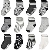 Tphon Non Slip Kids Toddler Socks with Grippers Baby 12 Pairs Anti Skid Socks for Boys Girls 0-7 Year Children