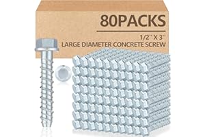 Tandefio 80 Pack 1/2" x 3" Concrete Screw Anchor Galvanized Large Diameter Heavy Duty Plated Concrete Anchors for Masonry Brick Anchoring Block Decking Framing Hex Drive