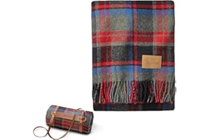 Pendleton Wool Blanket - Camping Blanket with Leather Strap Carrier - Plaid, Soft, Virgin Wool, Backpacking Blanket for Warmth and Comfort, Outdoor Adventures, Travel, Picnics, and Cozy Home Comfort