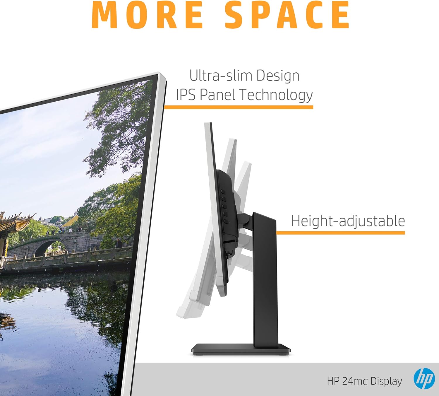 HP 24mq Quad HD (2560 x 1440) 23.8 Inch Monitor with Height Adjustable Stand (1 VGA, 1 HDMI) - Silver/Black - Image 3