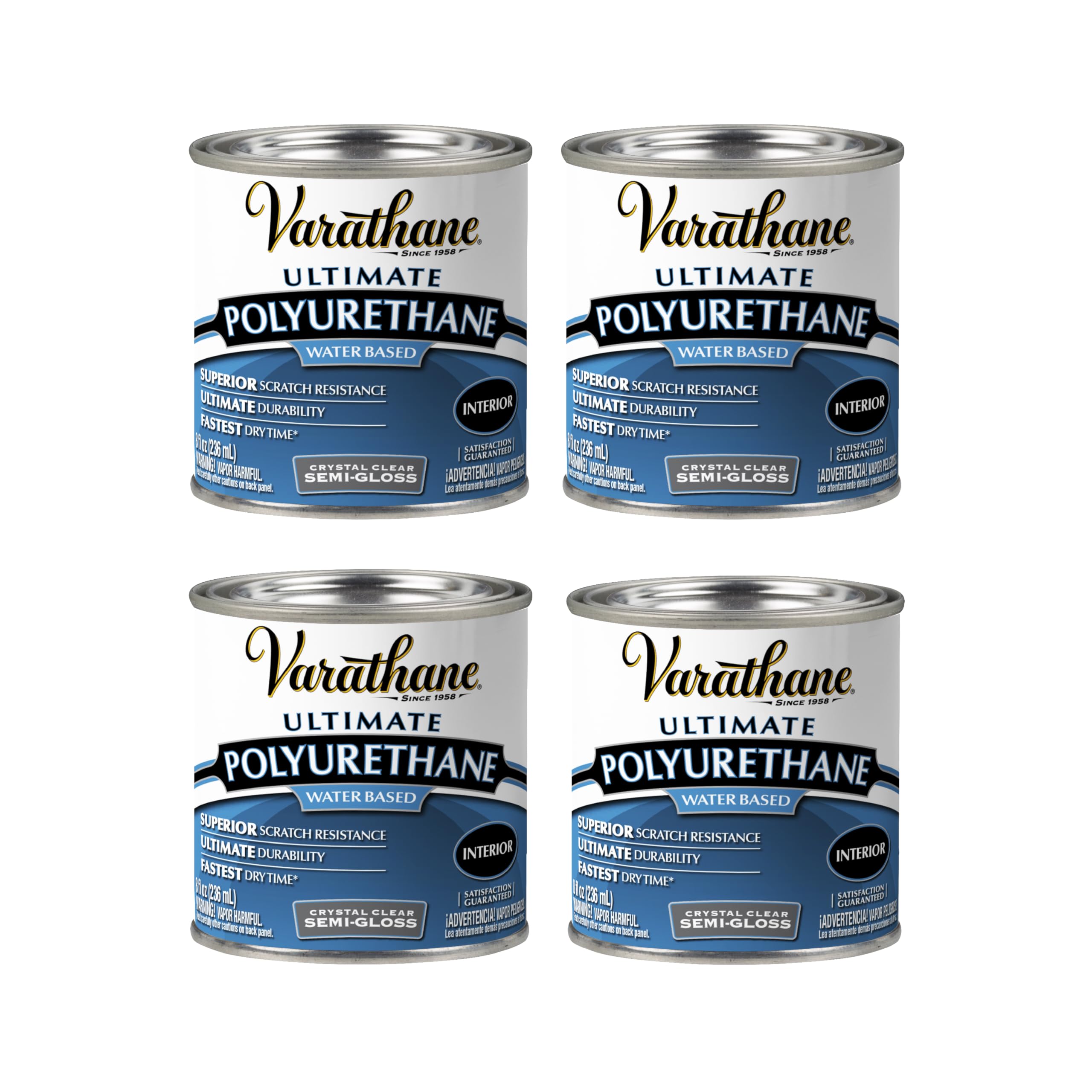 Varathane Water-Based Crystal-Clear Ultimate Polyurethane | Interior Wood Protection | Fast Dry Time | Easy Clean Up | Semi-Gloss | Half Pint | 4 Pack Image