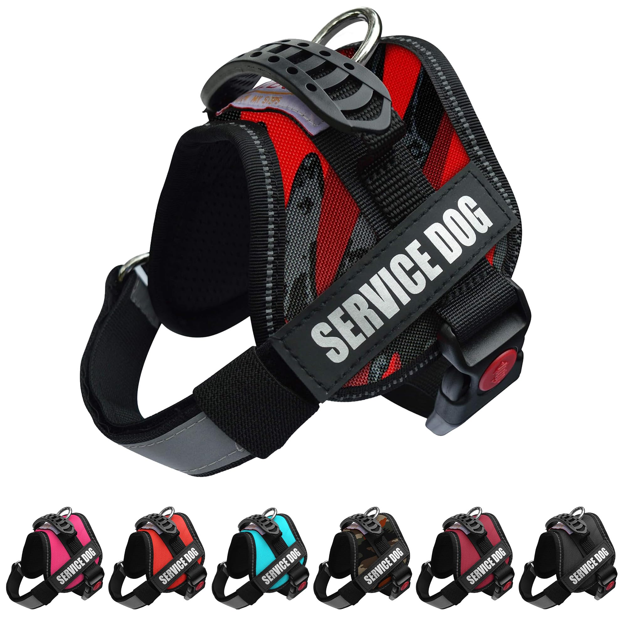 ALBCORP Service Dog Vest Harness – Reflective Service Animal Vest, No-Pull Harness with Handle & Mesh Padding – Sizes XXS-XL for Puppies – 2 Removable Service Patches Included (XXS, Red Camo) — image 1