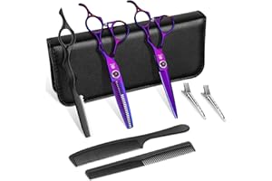 Dragon Creek Hair Cutting Thinning Scissors Set Haircut Texturizing Blending Hairdressing Shear Kit Professional for Stylist, Hairdresser, Men, Women, Kids Salon Barber Home Purple 9pcs 6"