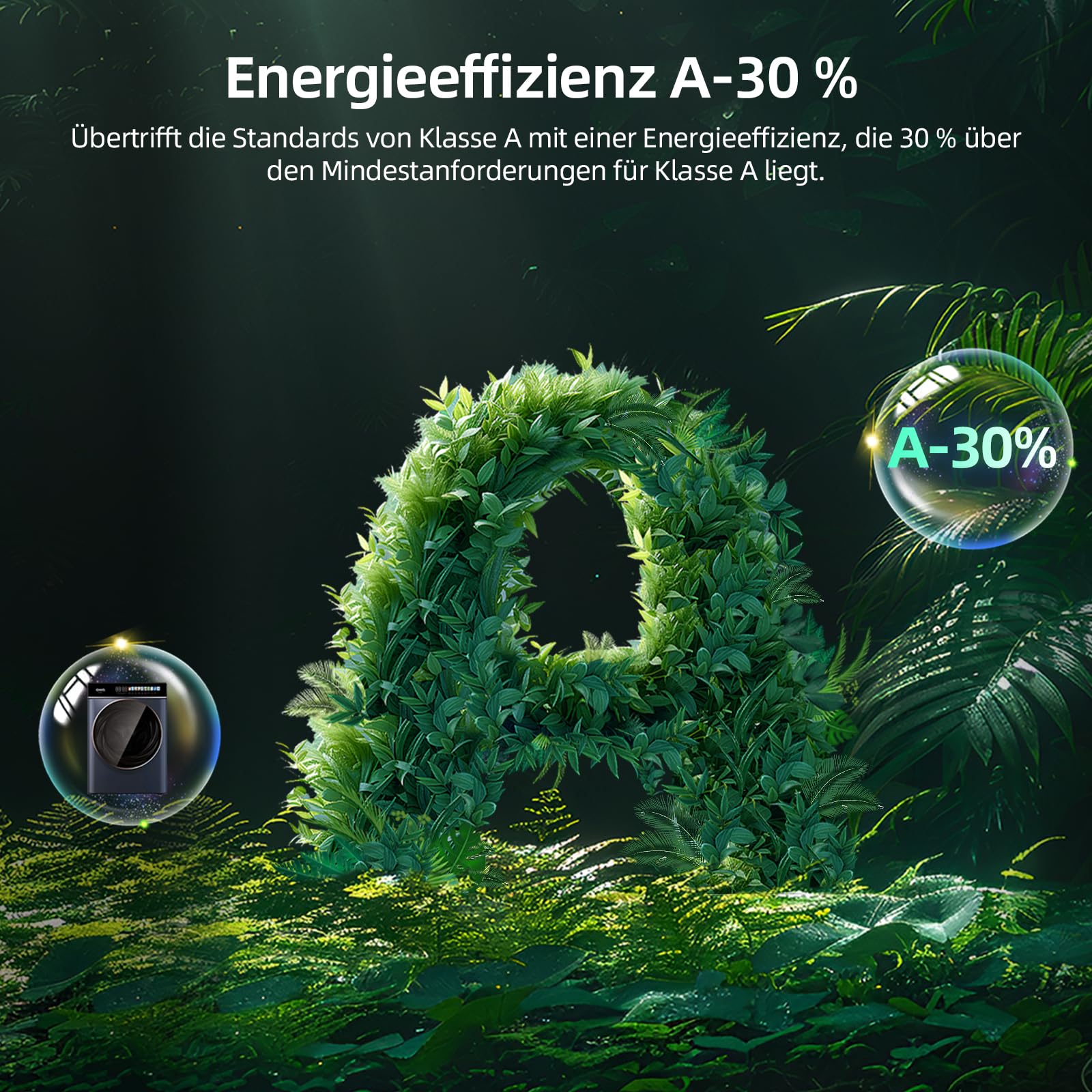 CHiQ Waschmaschine 10 kg, EEK A-30% | LED-Touchscreen, 1400 U/M | 12 Waschzyklen Speed Wash, Eco, Dampf, Timer | Frontlader washer, Wohnungen, Hotels, Schwarz, CW106581AX 4