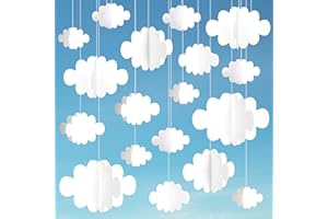 Ayfjovs 18 PCS 3D Cloud Decoration, Artificial Hanging Clouds for Ceiling, White Felt Cloud Ornaments Hanging Ceiling Decor for Art Stage Wedding Nursery Children Room Baby Baptism Party