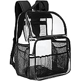 GiMiUiTo Clear Backpack,18'' See Through Backpack School Approved Heavy Duty Clear Bookbag Transparent Bag for College Work Travel Security,Black