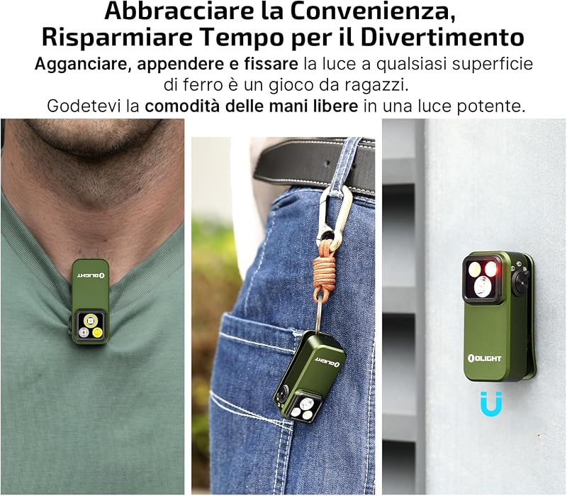 Oclip Pro Mini Torcia EDC Ricaricabile con Clip 500LM 120M