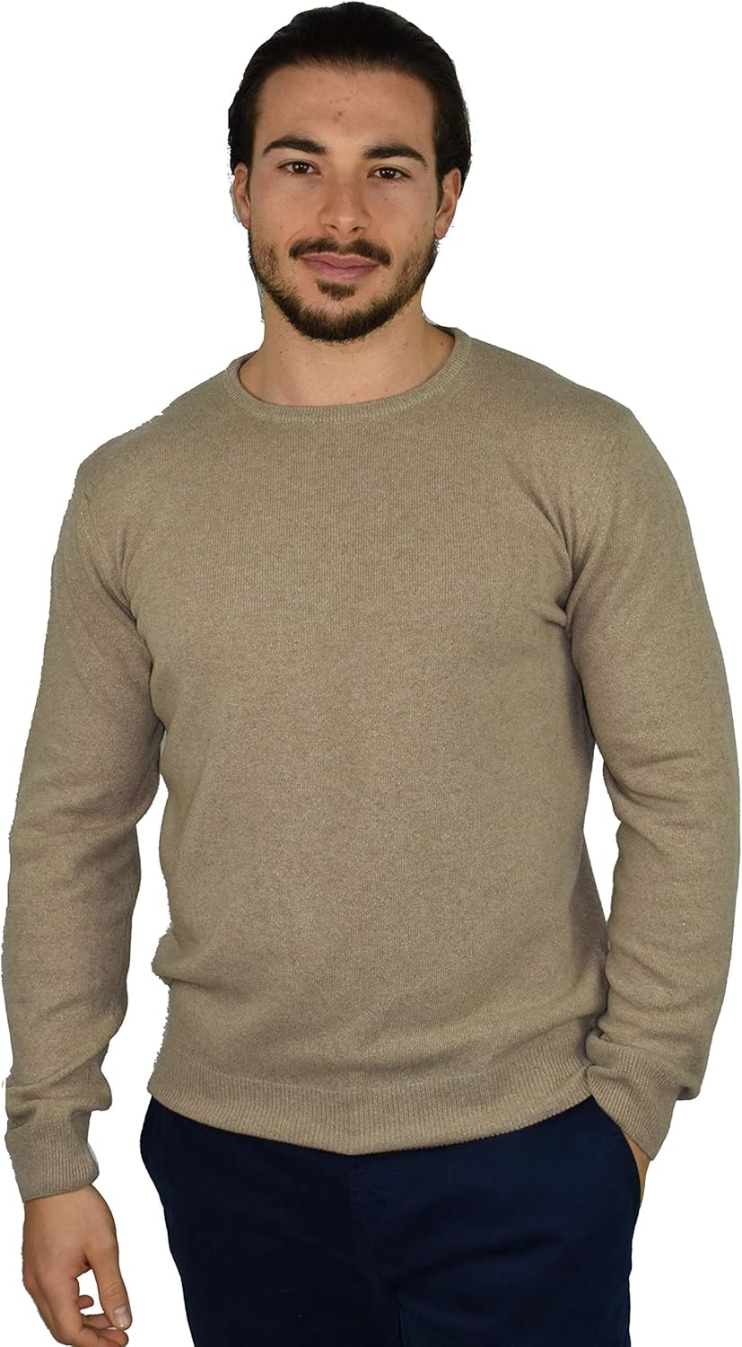 1stAmerican Mens' 100 Cashmere Sweater with Round Neck and Long Sleeve