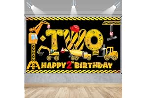 KIRCIRX Construction 2nd Birthday Banner Decorations for Boys Kids, Dump Truck Construction Theme Two Birthday Party Supplies, Excavator Crane Digger Two Year Old Banner Sign