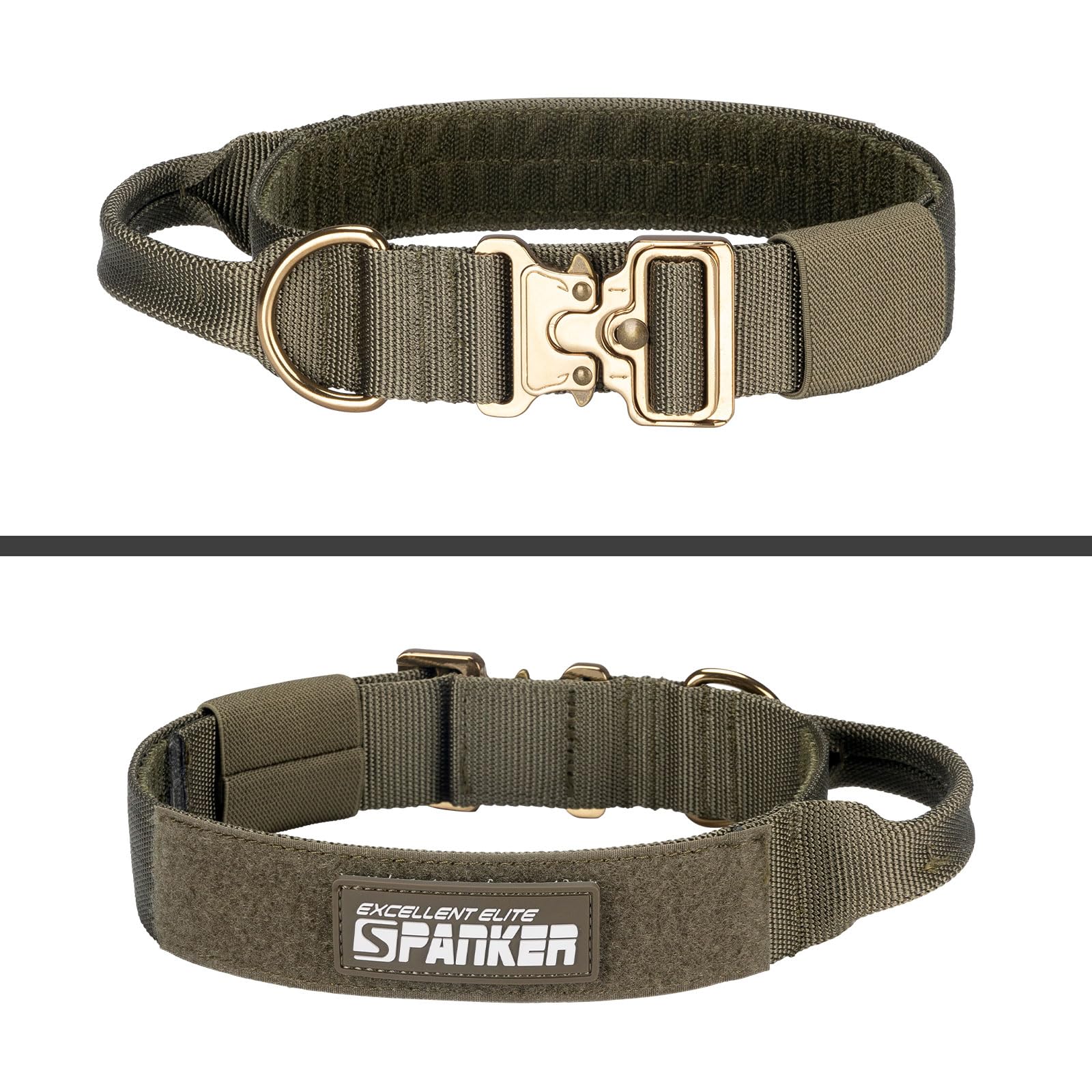 EXCELLENT ELITE SPANKER Milltary Adjustable Dog Collars Tactical Nylon Dog Collar Heavy Duty Dog Collar with Metal Buckle and Control Handle(Army Green)