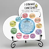 Mental Health Decor - Things I Can Control Heart Wood Plaque with Positive Affirmations, Circle of Control Desk Decor for Therapy Office, School Counselor Office Must Haves, Motivational Gifts - C06