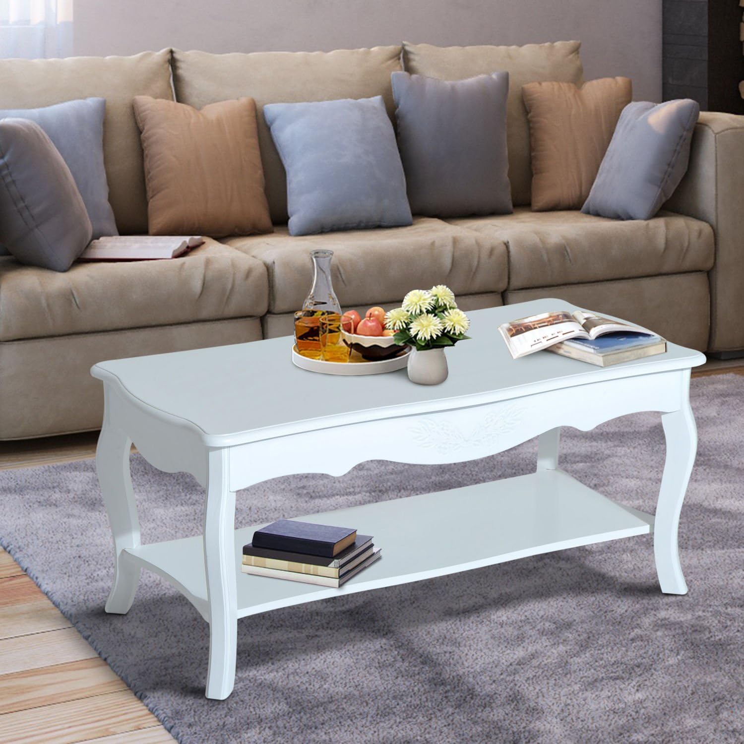 HOMCOM Coffee Tea Table Modern Living Room Wooden Furniture 2 Layer Design w/Storage Shelf - Image 4