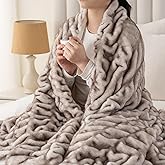Battilo Rabbit Faux Fur Throw Blanket for Couch, Soft Fluffy Ruched Fur Blanket, Cozy Thick Warm Fuzzy Brown Mink Blanket for Bed Chair Home 60"x80"(Tip Dye Brown)