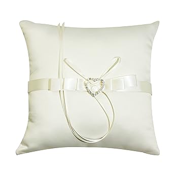 Ringkissen Glamour in Creme Weiß für die Hochzeit, Kissen mit Strass Herz für die Trauringe, quadratisch, 20 x 20 cm