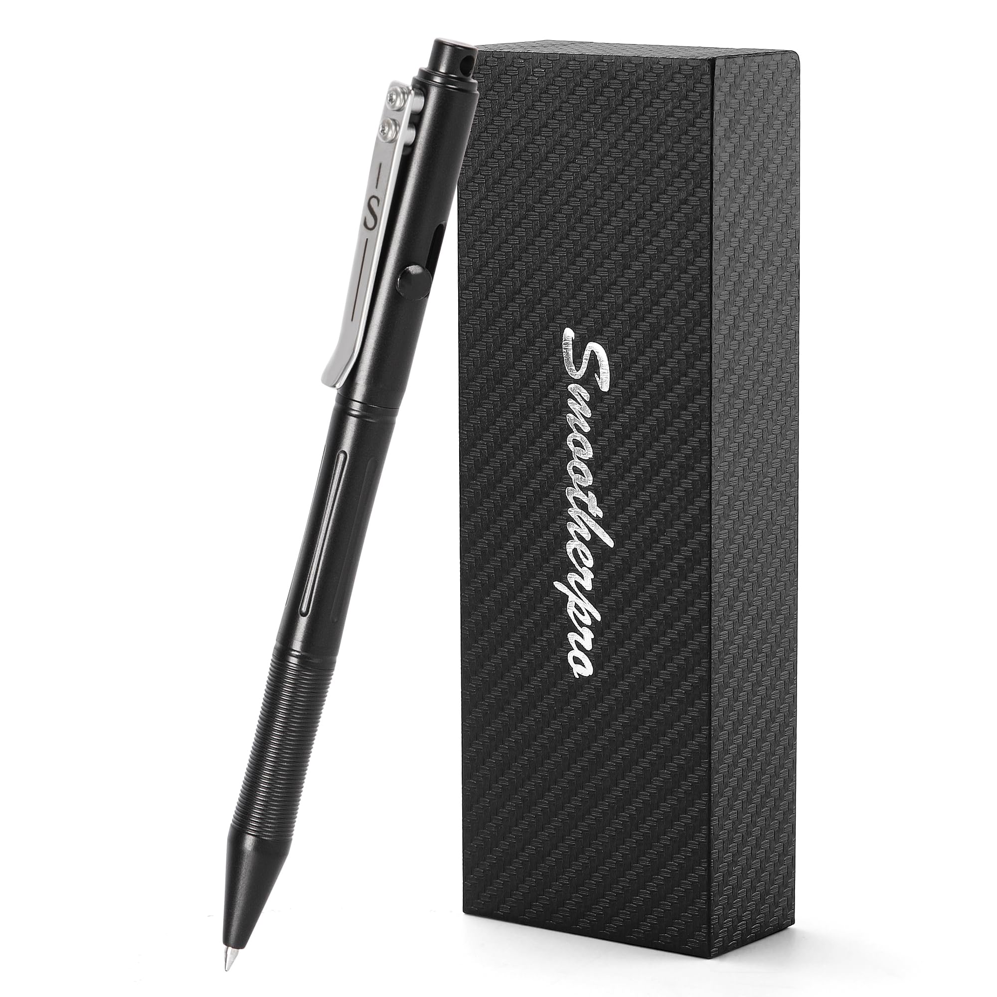 SMOOTHERPRO Stainless Steel Bolt Action Pen/Ballpoint Pen | Compatible with Pilot G2 Refill | Pocket Clip Heavy Weight | for Tremor Parkinson Arthritic Hands (RG338) | Color Retro Black