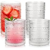 Salpae Hobnail Drinking Glasses Set of 4, 10oz Kitchen Water Glasses Cup & 12oz Vintage Cocktail Glasses Drinkware Set for Whisky, Juice, Wine, Milk