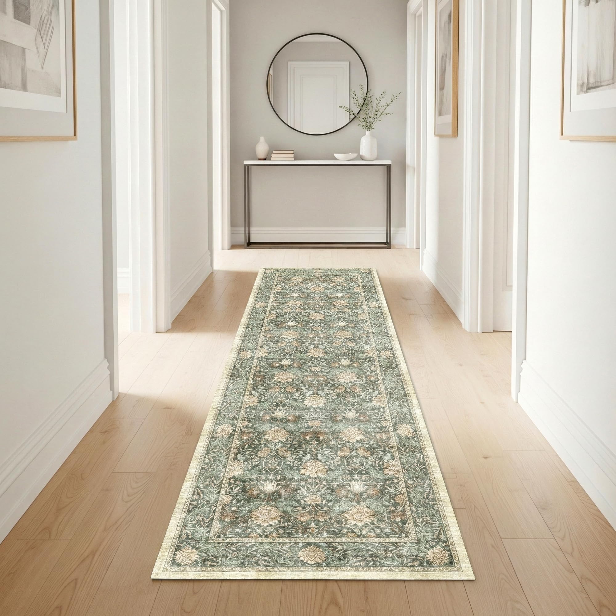 Gertmenian Indoor Easy-Care & Washable Area Rug – 2x6 Runner, Ideal for High Traffic Areas in Living Room, Bedroom, Entryway – Bohdi Green, 25971 Image