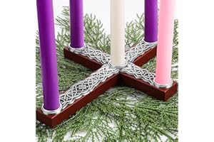 Nitial Christmas Advent Candle Holder Wood Nativity Candle Holder with Metal Celtic Knot for Xmas Candles Centerpiece Decorations Religious Gift (Modern)
