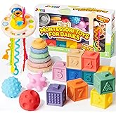 JOYIN Baby Toys - Montessori Toys for Babies, Food-Grade Sensory Present Infant Stacking Circles Teether, Blocks, 3D Stress Balls, Pull String, Learning Gifts for Baby Girls Boys