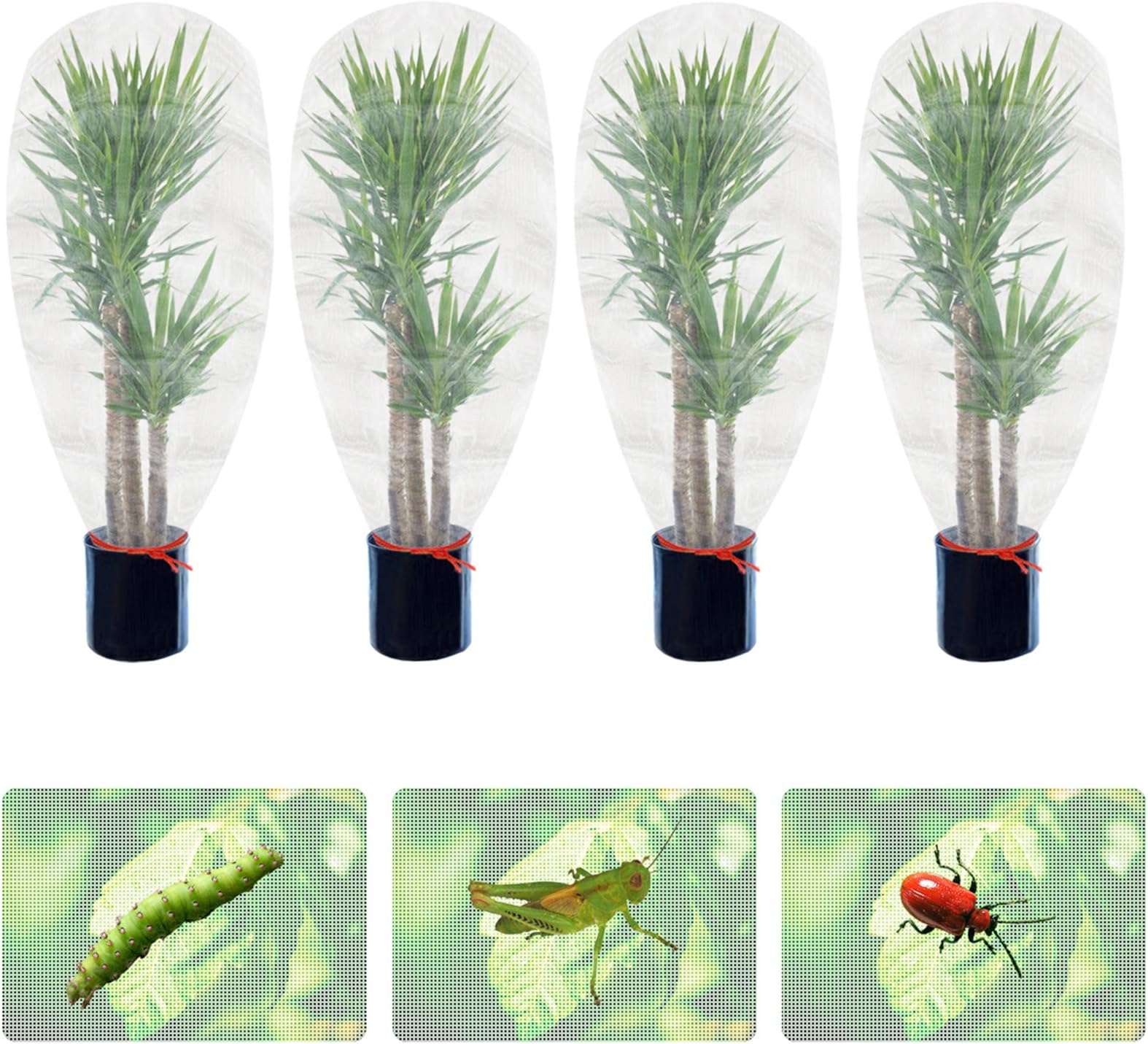 ANPHSIN 4 Pack 4.7 × 3.4ft Garden Bugs Netting Plant Covers- Bird Netting Mesh Tree Covers Bugs Barrier Plant Covers with Drawstring to Keep Garden Plant Fruits Flower Away from Bugs Bird Eating