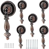 Bonsicoky 6PCS Antique Style Tear Drop Pulls - Vintage Cabinet Decorative Pull Handle Knob for Drawer, Dresser, Wardrobe - Red Bronze