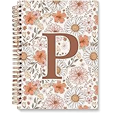 ETYZE Initial Letter P Floral Notebook Journal, Personalized Monogrammed Gifts Journaling Notebooks for Women Teen Girls, Notebooks for Work, Boho Flowers Daisy Spiral Notebook, 5.5x8.3