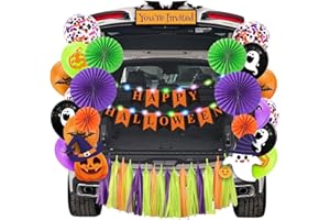 MZFOWSEN Halloween Trunk or Treat Decorations Kit for Car SUV with Happy Halloween Banner, Paper Fans, Balloons, Tassel, Halloween Decor for Garage Door Entryway Archway