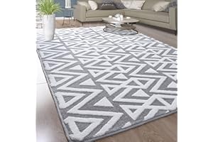 Ompaa Ultra Soft Shaggy Rugs Memory Foam Bedroom Carpet, Grey 4 x 6 Feet, Plush Geometric Textured Area Rugs for Living Room Couch Dorm Bedside Kids Girls Teens Room Nursery Decor Floor Mat