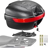 VEVOR Motorcycle Top Case 30L Universal Waterproof PP Motorcycle Tail Case, Detachable Motorbike Top Box with Security Lock &amp; Backrest for Luggage Storage
