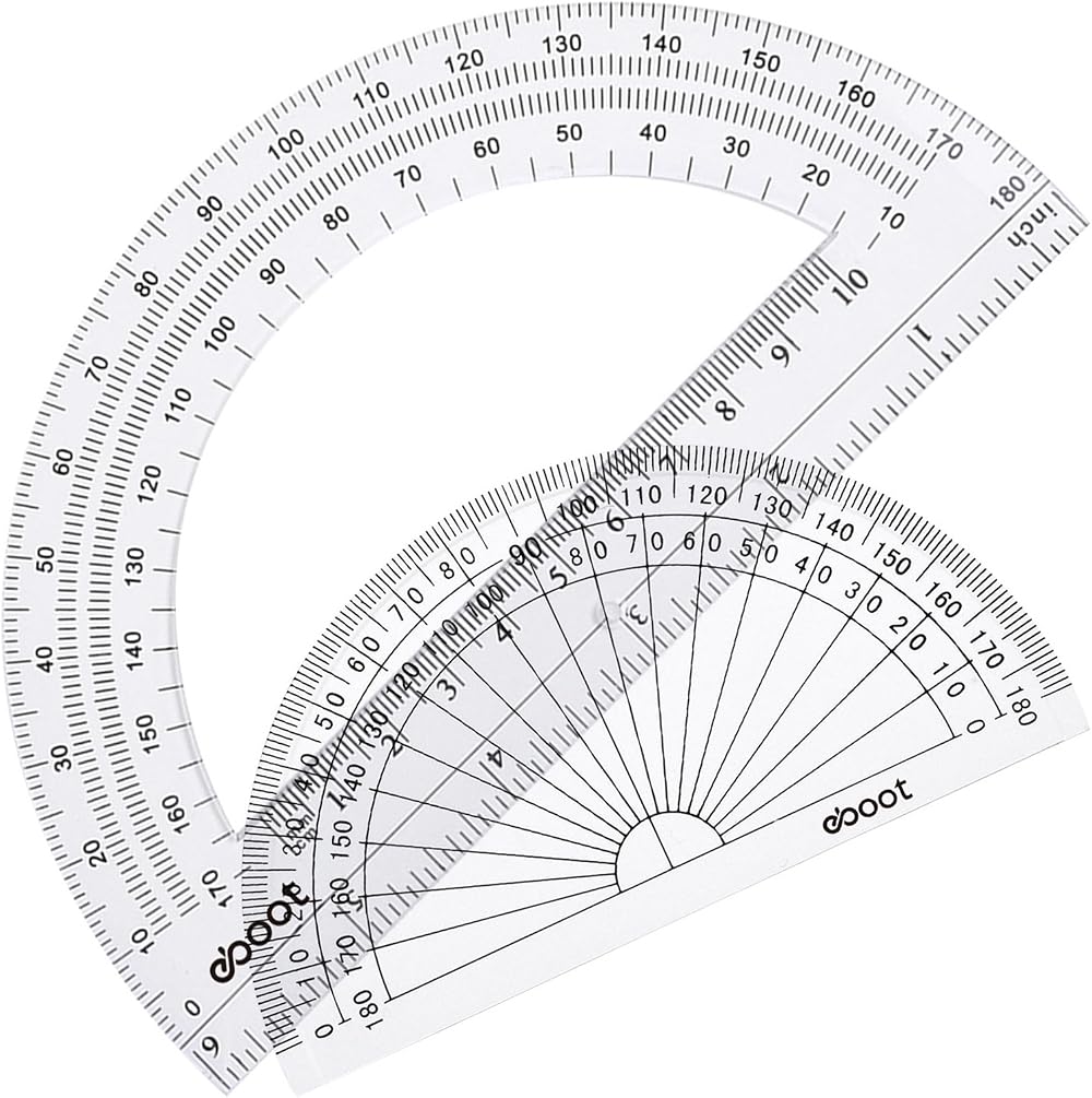 EBOOT Plastic Protractor 4 and 6 Inch Clear 180 Degrees 2 Pieces