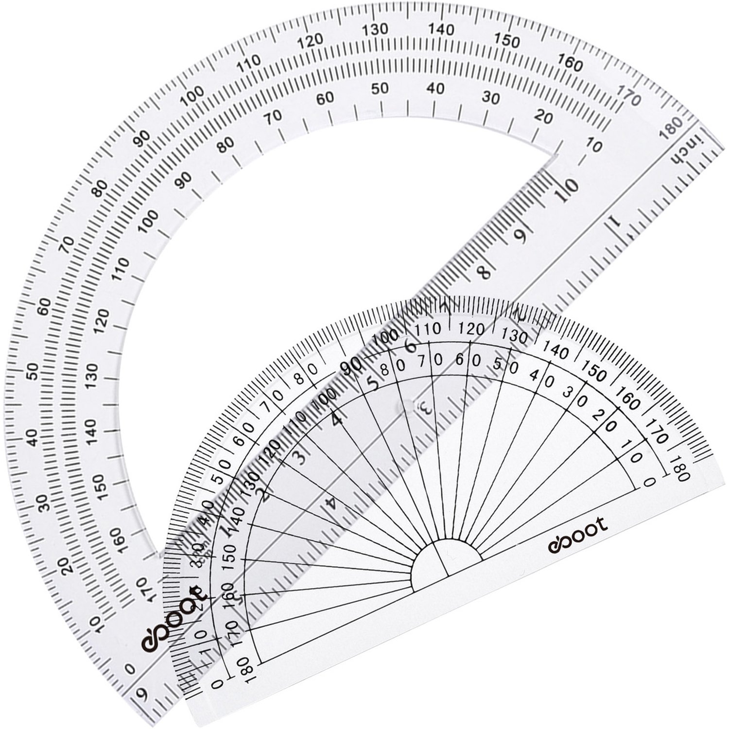 Photo 1 of eBoot Plastic Protractor Protractor 180 Degrees, 4 Inch and 6 Inch, Clear, 2 Pieces