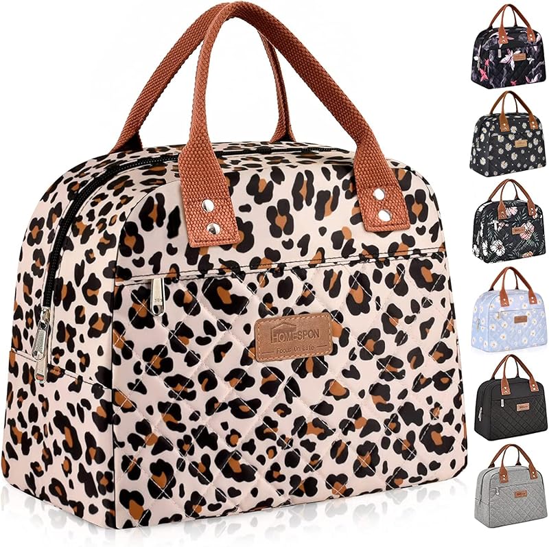 HOMESPON Insulated Lunch Bag Leopard Pattern Large Capacity 29x21x16.5 cm