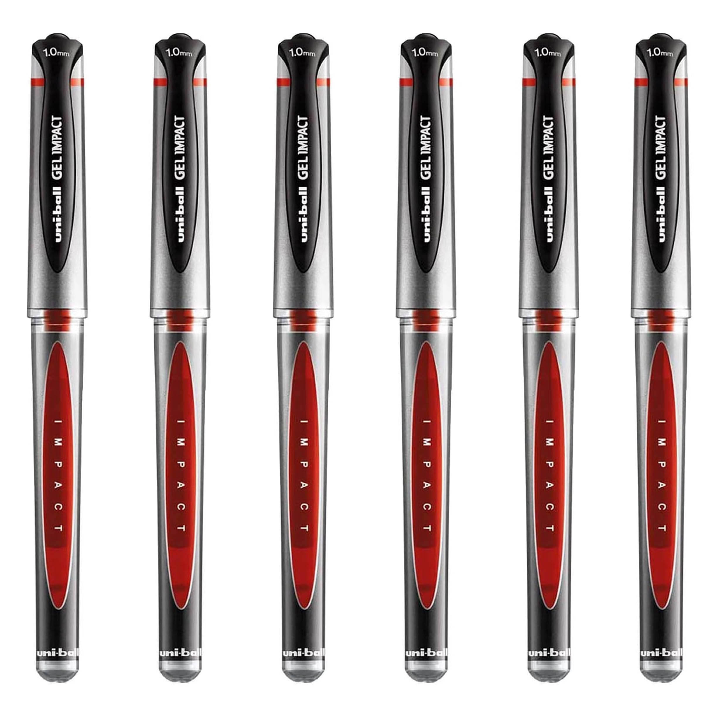 Uni Ball Red Capped (UM-153S) Gel Impact Rollerball Pen Ball Point Pens Broad 1mm Nib Tip 0.6mm Line Width Ink (Pack Of 6)