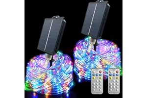 GLPE Solar String Lights Outdoor, 132Ft(66Ftx2 Pack) 400LED Rope Lights Waterproof, Color Changing LED Fairy Lights Solar Powered,Tube Lights with Remote for Christmas,Garden,Swimming Pool,Trampoline