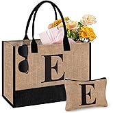 Initial Jute Tote Bag & Makeup Bag, Birthday Gifts for Women Her Mom Teachers Friends