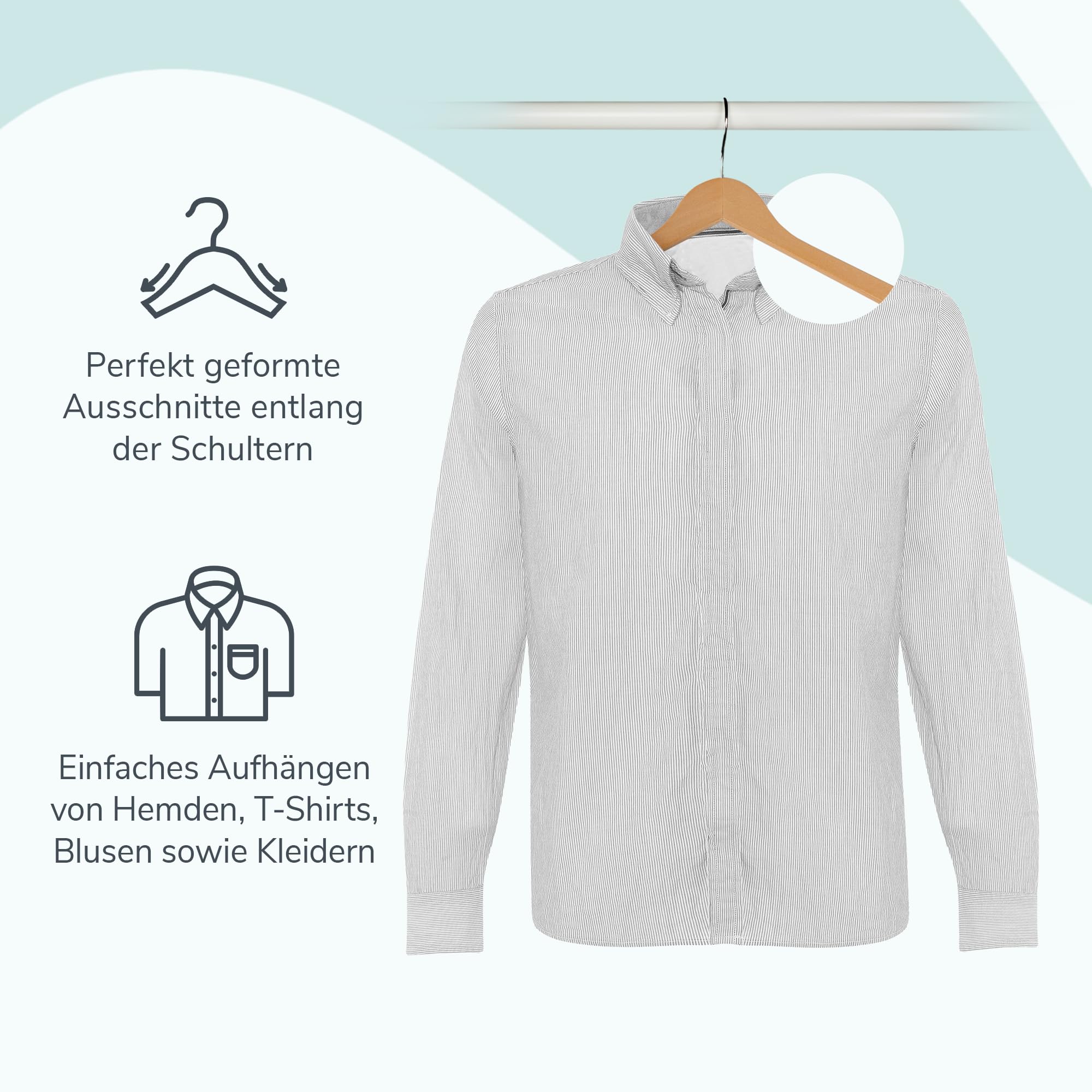 Kleiderbügel Holz 20er Set – Holzkleiderbügel mit Einkerbungen & rutschfeste Mittelstrebe für Hosen – Platzsparende Natur Holzbügel & 360° drehbar – Für Kleider, Shirts, Anzüge, Hemden, Blusen & Hosen 7