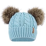 Arctic Paw Pom Pom Beanie Cable Knit Fleece Lined Winter Beanie Women Hat