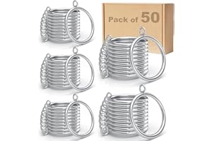 FULYCIN 50Pack Curtain Rings with Eyelets, Metal Drapery Ring for Pinch Pleat Curtains, Drape Ring 1.5 Inch I D, Fits Up to 1.2 in Rod (Silver, in D-1.5in)