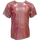 KKmeter Kids Boys Girls Short Sleeve T-Shirt Sparkly Metallic Shiny Loose Tops for Performance Party Jazz Dance Costumes