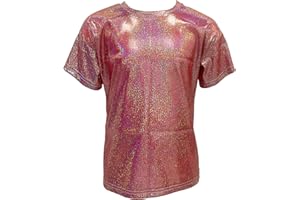 KKmeter Kids Boys Girls Short Sleeve T-Shirt Sparkly Metallic Shiny Loose Tops for Performance Party Jazz Dance Costumes