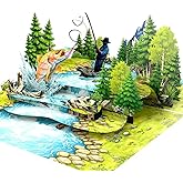 HEARTAGS- Pop Up Birthday Card for Men, Fishing Birthday Card For Dad, Husband, Brother, Son, Grandpa, 3D Popup Greeting Cards Size 6x8 inches Includes Message Note and Envelope