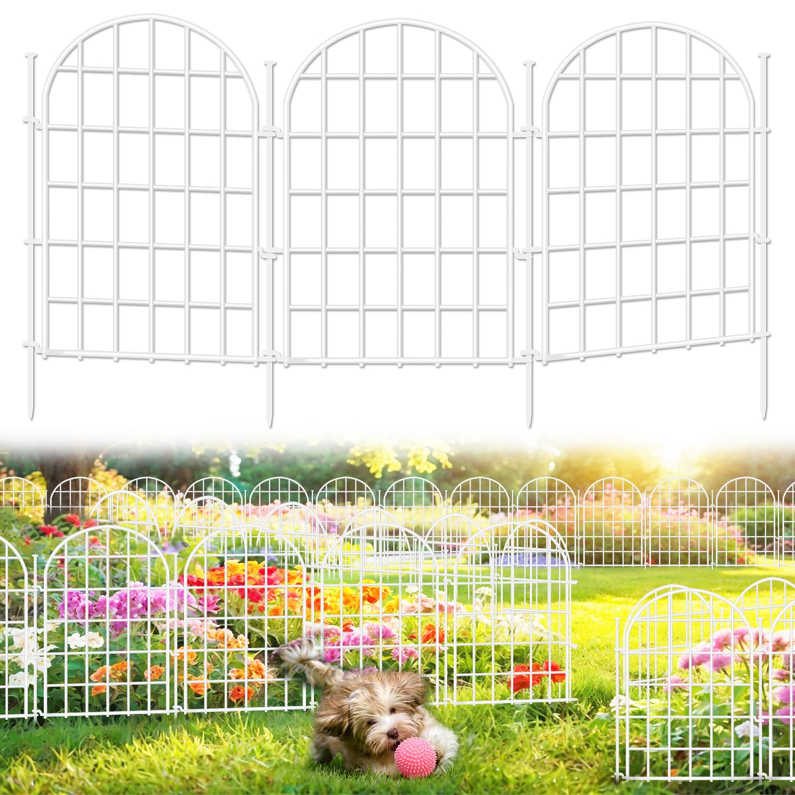 Photo 1 of 32.5ft(L) x 22in(H) Panels Garden Fence, 30 Panels Arched No Dig Fence, Decorative Animal Barrier Fencing with Ground Stake, Rustproof Metal Garden Edging Border for Dog, Outdoor Patio Decor, White