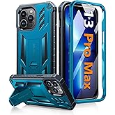 FNTCASE for iPhone 13 Pro-Max Case: Military Grade Shockproof Protective Phone Cover with Kickstand - Dual Layer Full Protection Matte Textured Drop Proof Heavy Duty Hard Cases - 6.7 Inch Blue