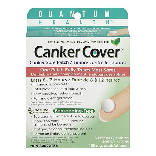 Quantum Health Canker Cover Oral Canker Sore Patch, Mint Flavor, 150mg, 6-Count Box