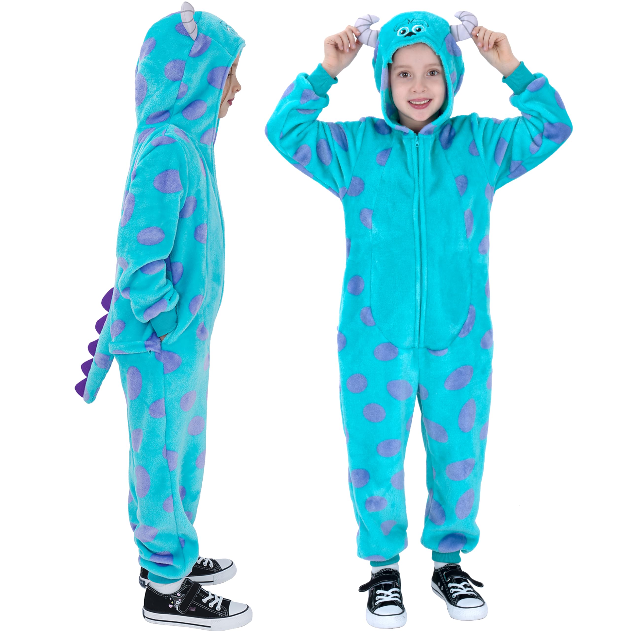 Sincere Party Ultra Soft Flannel Blue Monster Onesie with Pocket for Kids 3-4 Years