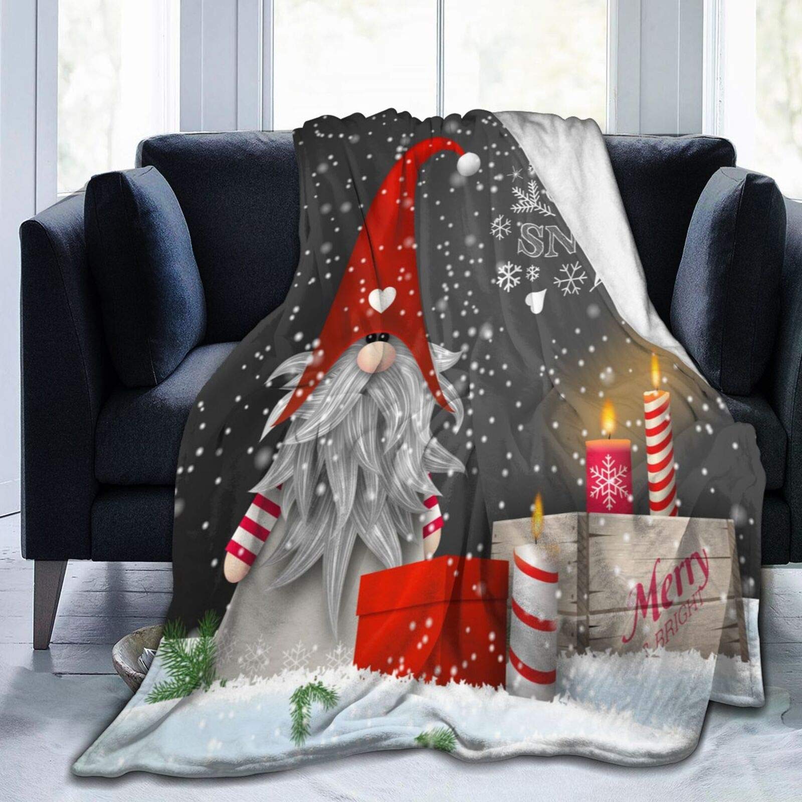 Abaysto Christmas Throws for Sofa, Christmas Gonk Blanket Fluffy Microfiber Blanket Throw Over for Bed, Sofa, Couch-Gnome, Large 50 x 60 Inch (127 x 152cm)