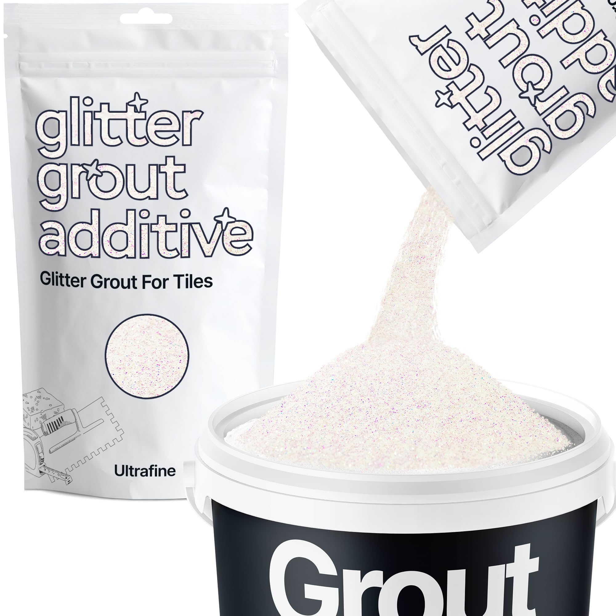 Hemway Mother of Pearl Iridescent Glitter Grout Additive Ultrafine 100g Flakes for Adding Sparkle to Kitchen & Bathroom Tiles | Enhance Your Indoor Grouting Projects with a Durable Sparkly Effect